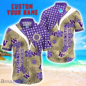 Washington Huskies Star Tropical Flower 3D Printed Hawaiian Shirt Personalized Name Product Photo 1