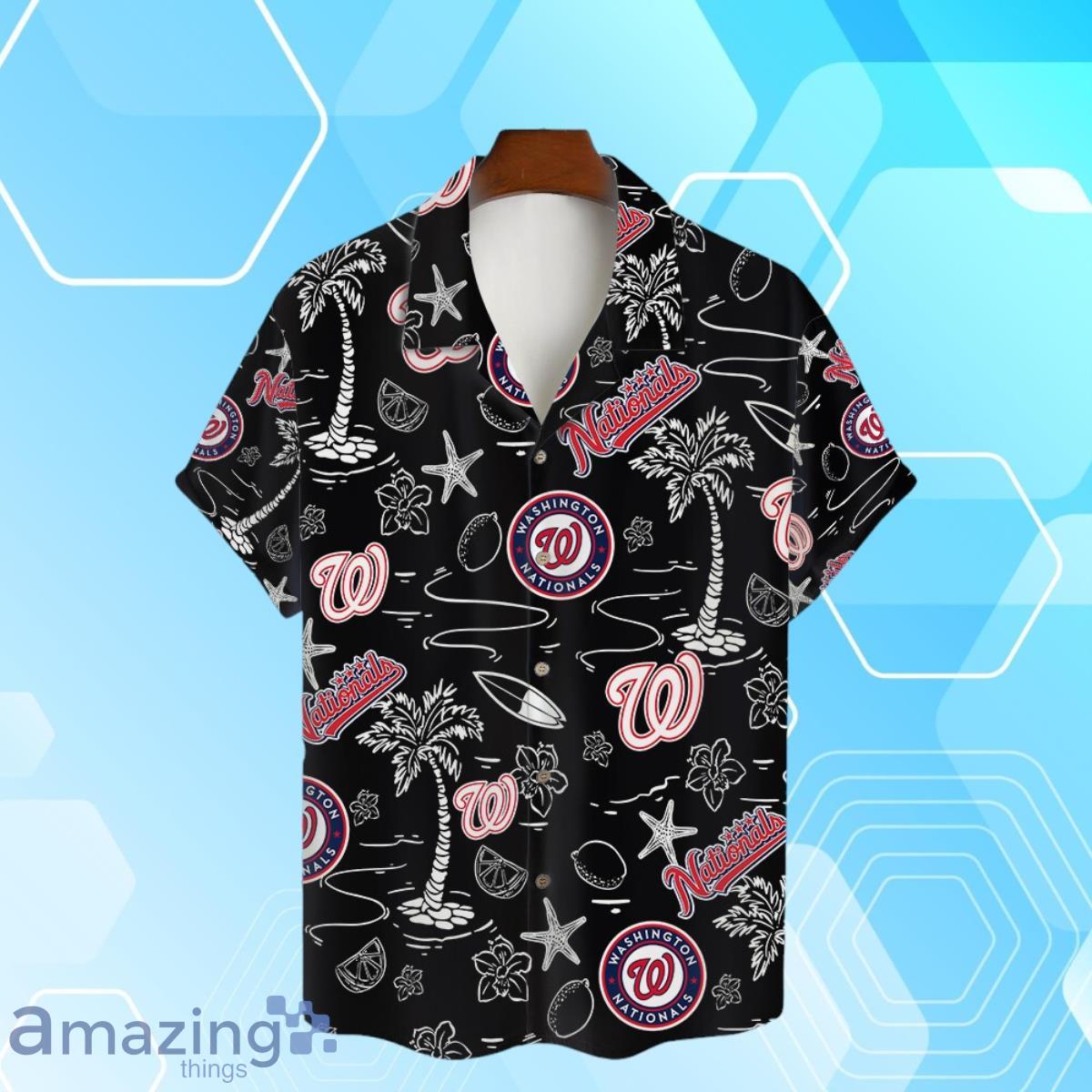 Washington Nationals MLB Team Logo Beachscape Design Hawaiian Shirt And Short image Washington Nationals MLB Team Logo Beachscape Design Hawaiian Shirt And Short Product Photo 2