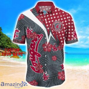 Washington State Cougars Star Tropical Flower 3D Printed Hawaiian Shirt Personalized Name Product Photo 2