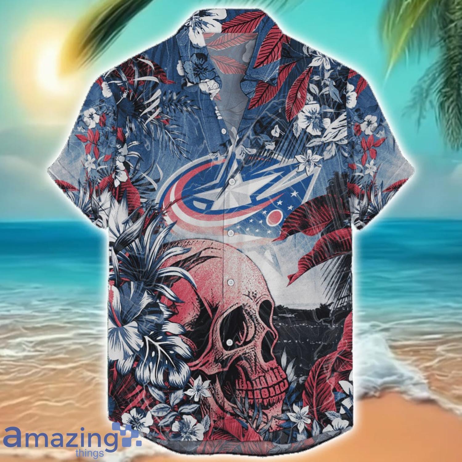 Columbus Blue Jackets Tropical Skull Halloween 3D Hawaiian Shirt For Men Women NHL Fans Columbus Blue Jackets Tropical Skull Halloween 3D Hawaiian Shirt For Men Women NHL Fans Product Photo 1