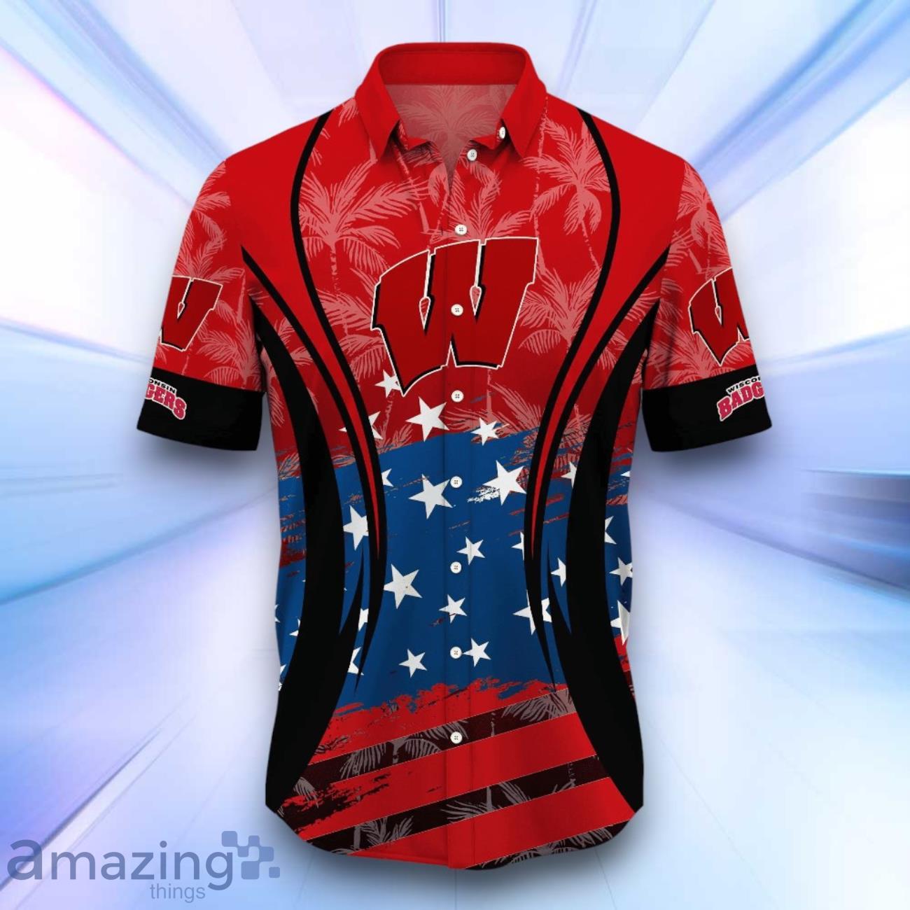 Wisconsin Badgers NCAA1 Hawaiian Shirt Flag Aloha Shirt Summer Beach For Fans image Wisconsin Badgers NCAA1 Hawaiian Shirt Flag Aloha Shirt Summer Beach For Fans Product Photo 2