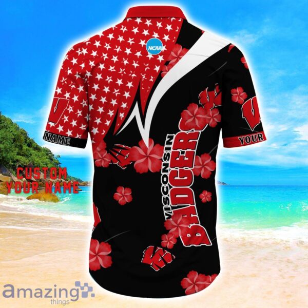 Wisconsin Badgers Star Tropical Flower 3D Printed Hawaiian Shirt Personalized Name Product Photo 3