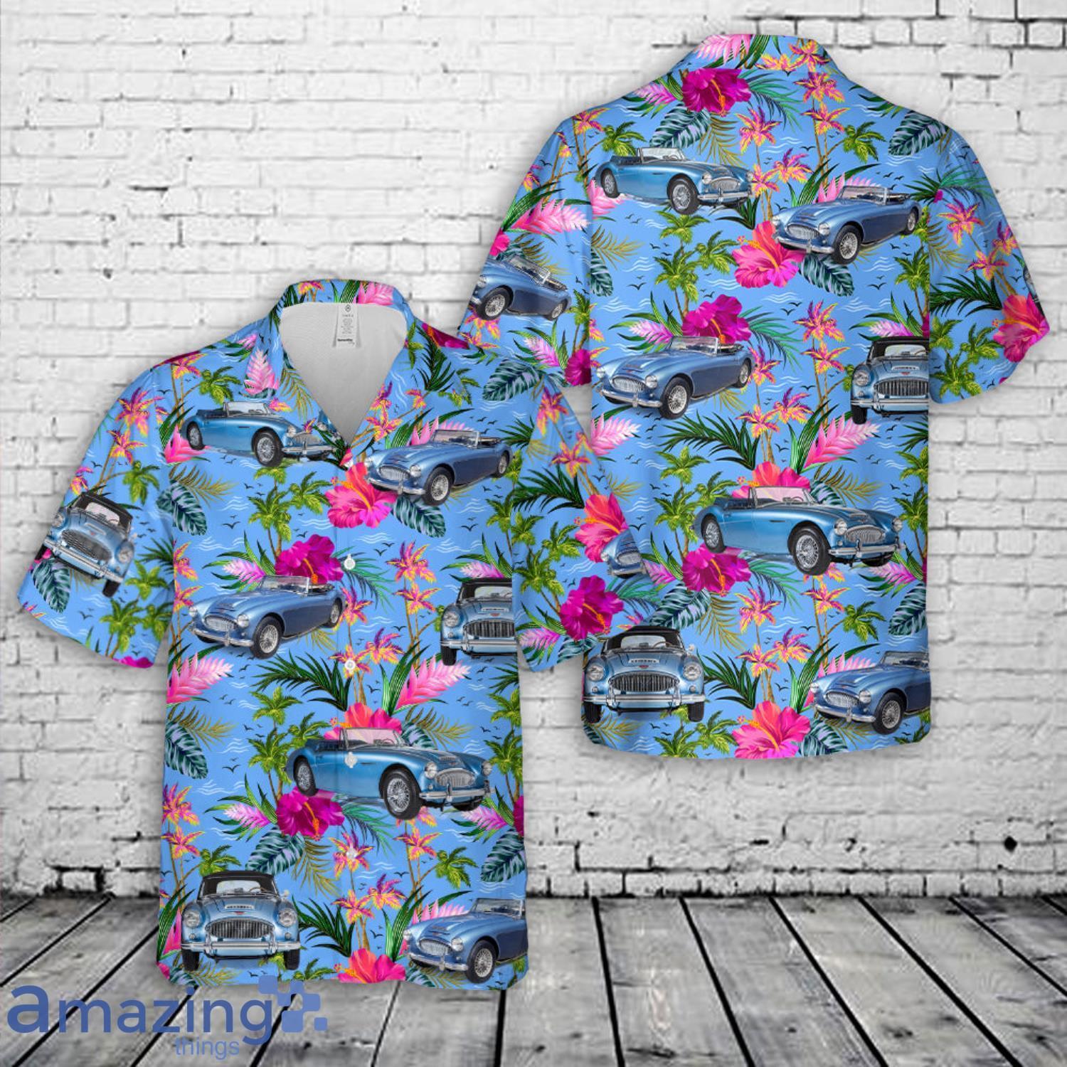1964 Austin Healey 3000 Mark II Blue Hawaiian Shirt image 1964 Austin Healey 3000 Mark II Blue Hawaiian Shirt Product Photo 1