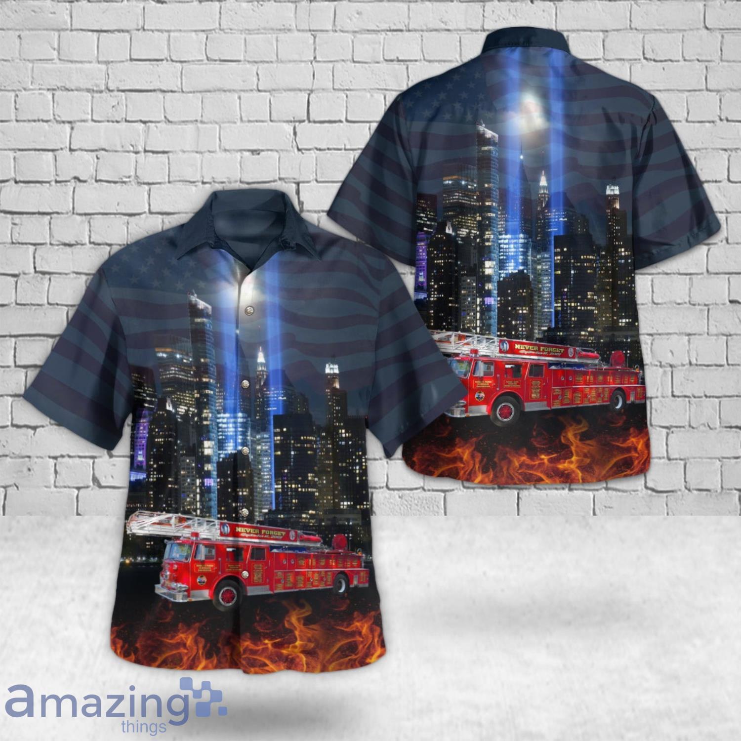 9 11 Memorial Fire Truck Hawaiian Shirt image 9-11 Memorial Fire Truck Hawaiian Shirt Product Photo 1
