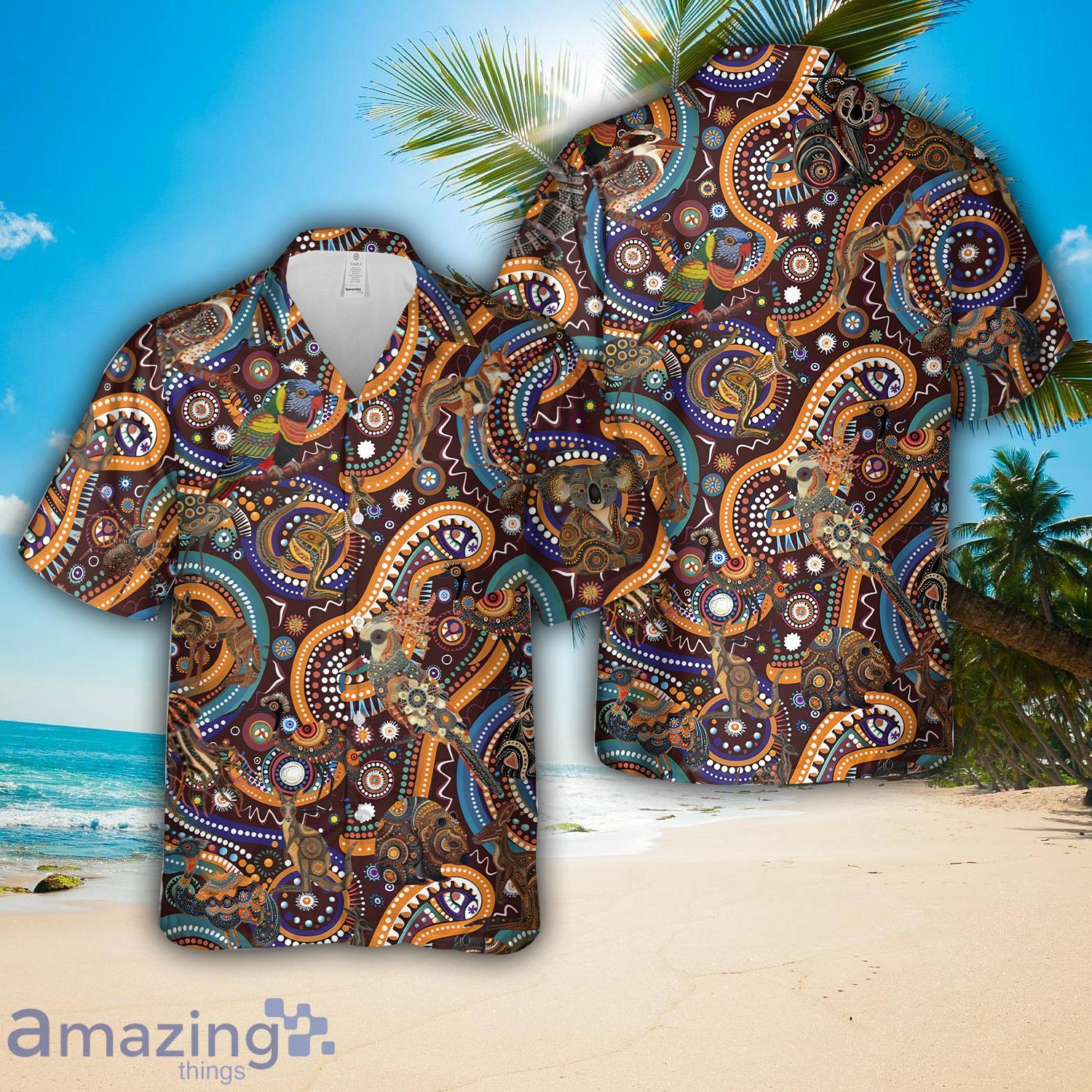 Aboriginal Inspired Australian Animals Hawaiian Shirt image Aboriginal Inspired Australian Animals Hawaiian Shirt Product Photo 1