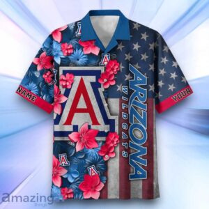 Arizona Wildcats Hawaiian Shirt Flower 3D USA Flag 4th July Independence Day Custom Name Product Photo 2
