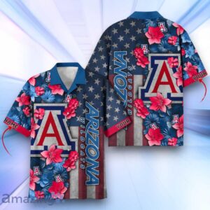 Arizona Wildcats Hawaiian Shirt Flower 3D USA Flag 4th July Independence Day Custom Name Product Photo 1