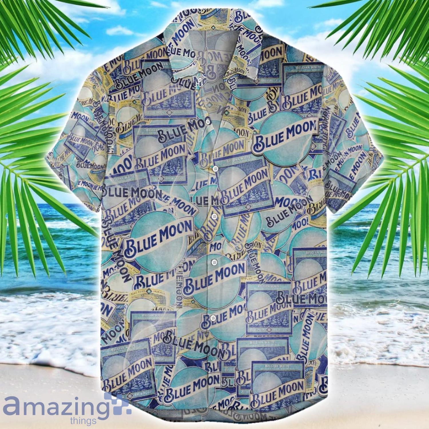 Blue Moon 3D Printing Beer Logo Hawaiian Shirt For Men And Women image Blue Moon 3D Printing Beer Logo Hawaiian Shirt For Men And Women Product Photo 1