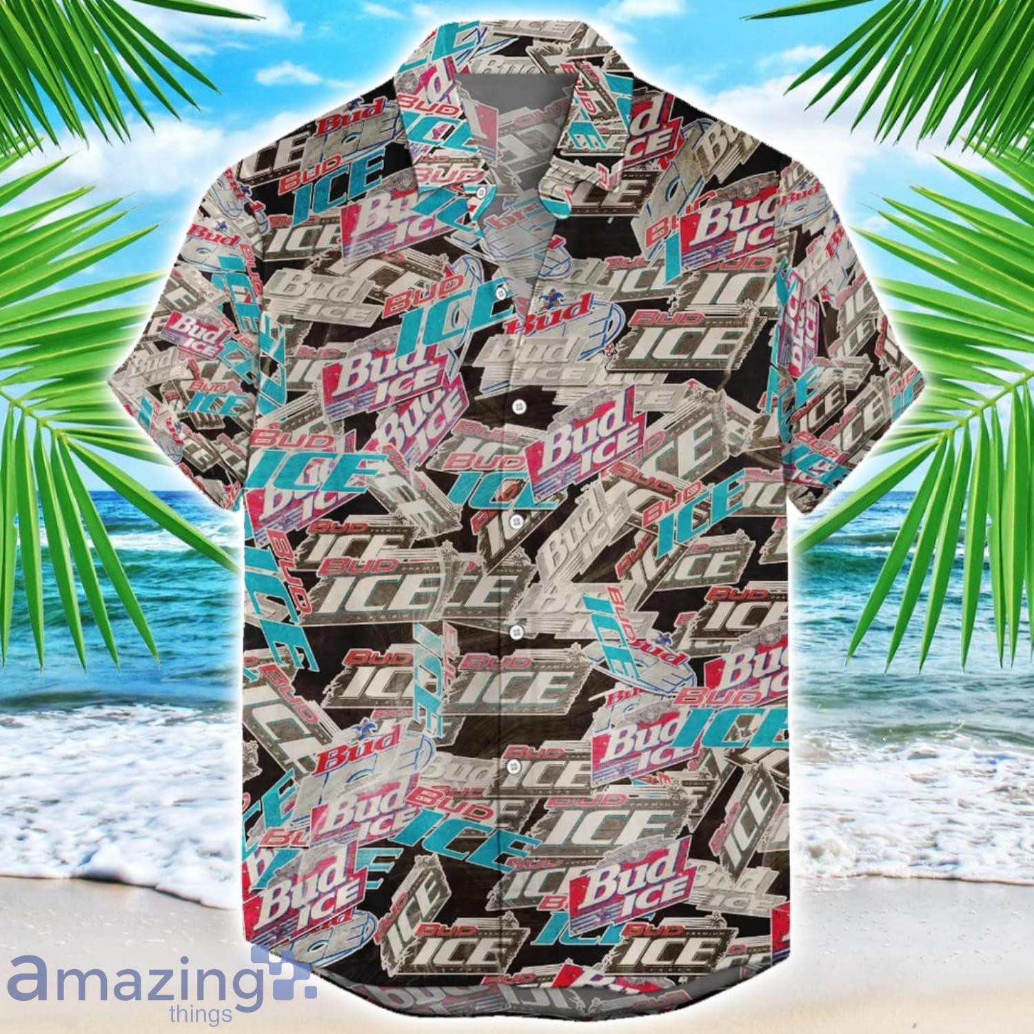 Bud Ice 3D Printing Beer Logo Hawaiian Shirt For Men And Women image Bud Ice 3D Printing Beer Logo Hawaiian Shirt For Men And Women Product Photo 1