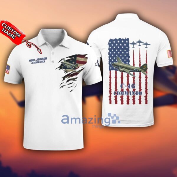 C-46 Commando C46 3D Aircraft Flag White Polo Shirt For Men And Women Custom Name Product Photo 1