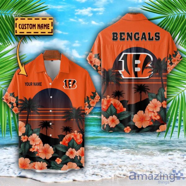 Cincinnati Bengals NFL Team Hawaiian Shirt And Shorts Floral Beach Pattern Custom Name Product Photo 1