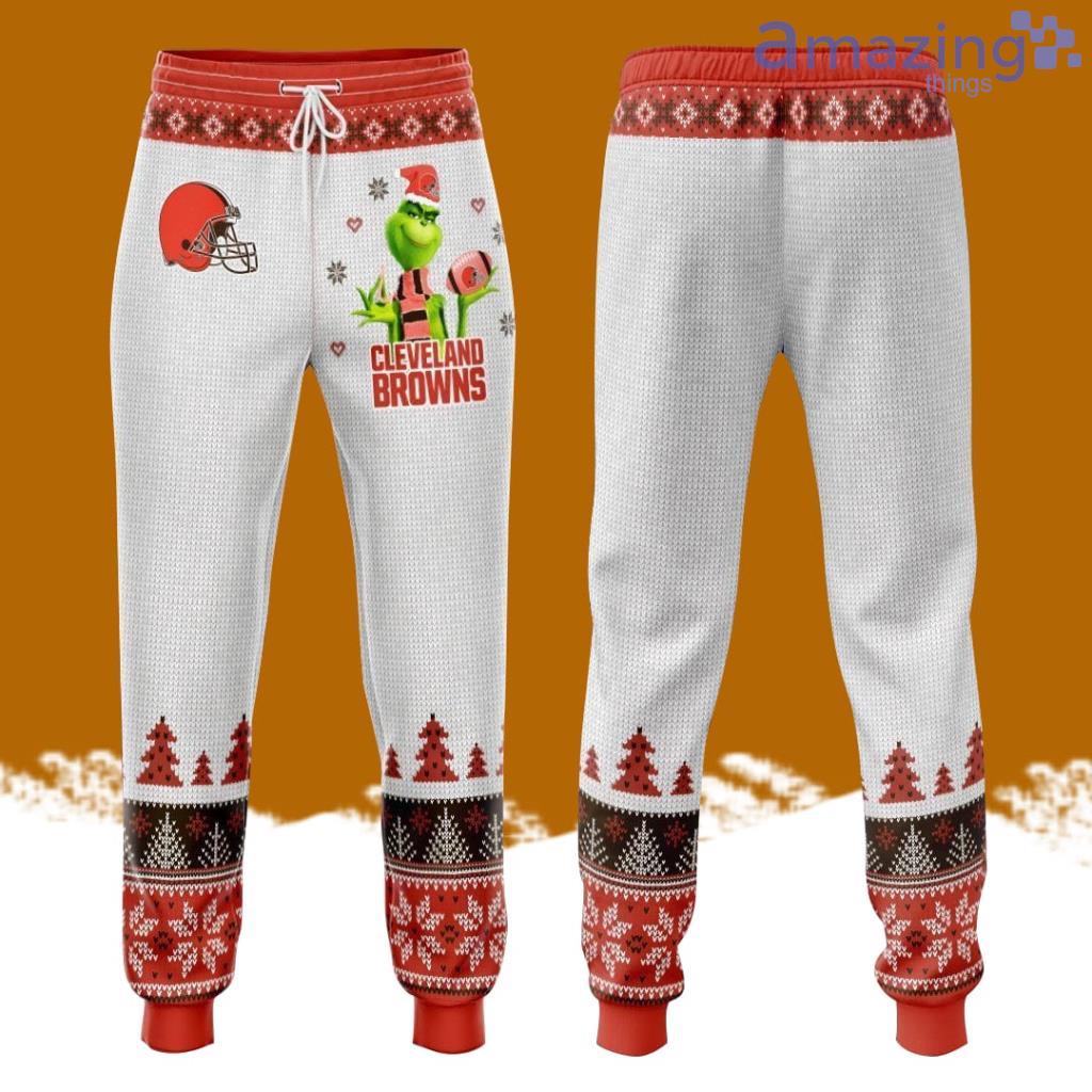 Cleveland Browns Football Team Grinch All Over Print 3D Long Pants White image Cleveland Browns Football Team Grinch All Over Print 3D Long Pants White Product Photo 1