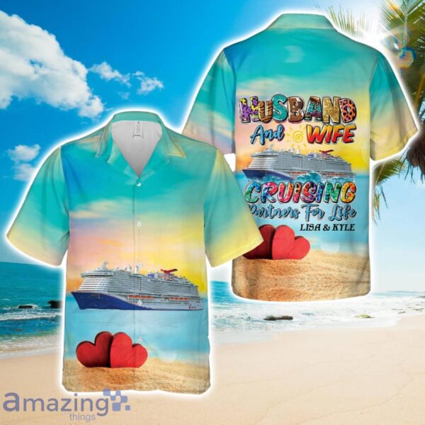 Custom Couple Name Carnival Cruise Line Mardi Gras Valentine's Day Hawaiian Shirt Product Photo 1