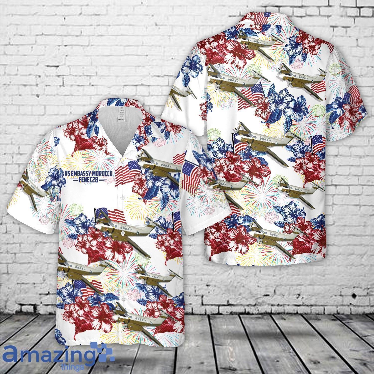 Custom Name US Army Beechcraft C 12 Huron Aircraft, 4th Of July Hawaiian Shirt image Custom Name US Army Beechcraft C-12 Huron Aircraft, 4th Of July Hawaiian Shirt Product Photo 1