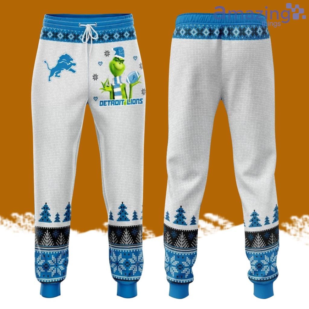 Detroit Lions Grinch Christmas Pattern All Over Print 3D Casual Unisex All Over Print 3D Long Pants White image Detroit Lions Grinch Christmas Pattern All Over Print 3D Casual Unisex All Over Print 3D Long Pants White Product Photo 1