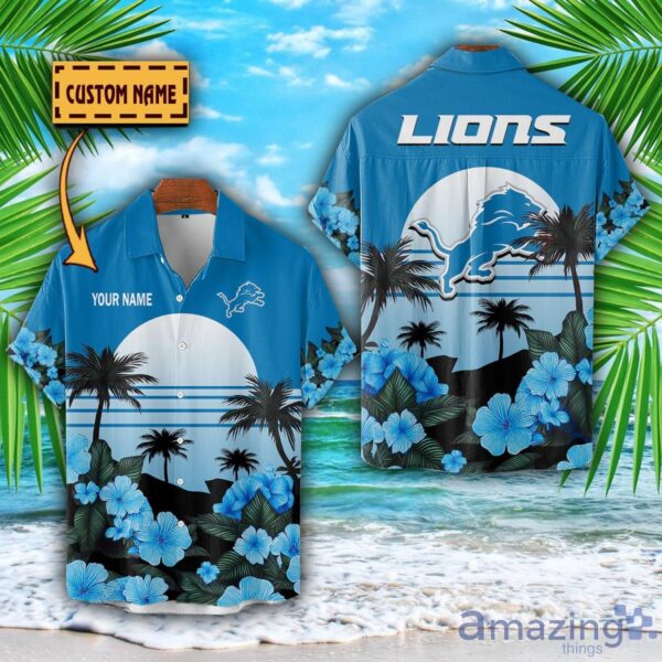 Detroit Lions NFL Team Hawaiian Shirt And Shorts Floral Beach Pattern Custom Name Product Photo 1