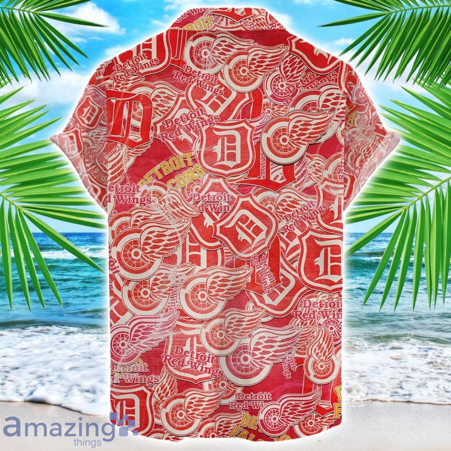 Detroit Red Wings 3D Printing NHL Team Logo Hawaiian Shirt Unique Gift For Fans image Detroit Red Wings 3D Printing NHL Team Logo Hawaiian Shirt Unique Gift For Fans Product Photo 2