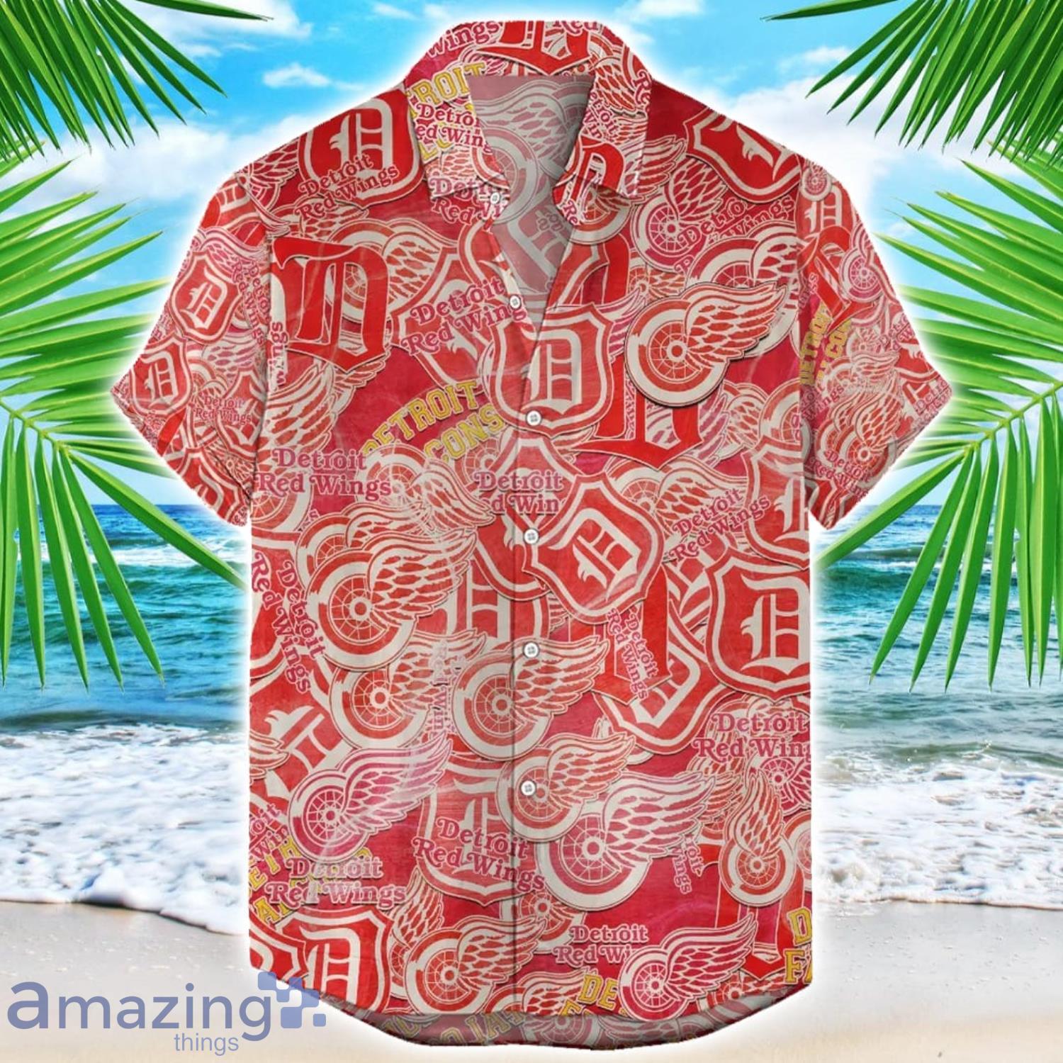 Detroit Red Wings 3D Printing NHL Team Logo Hawaiian Shirt Unique Gift For Fans image Detroit Red Wings 3D Printing NHL Team Logo Hawaiian Shirt Unique Gift For Fans Product Photo 1