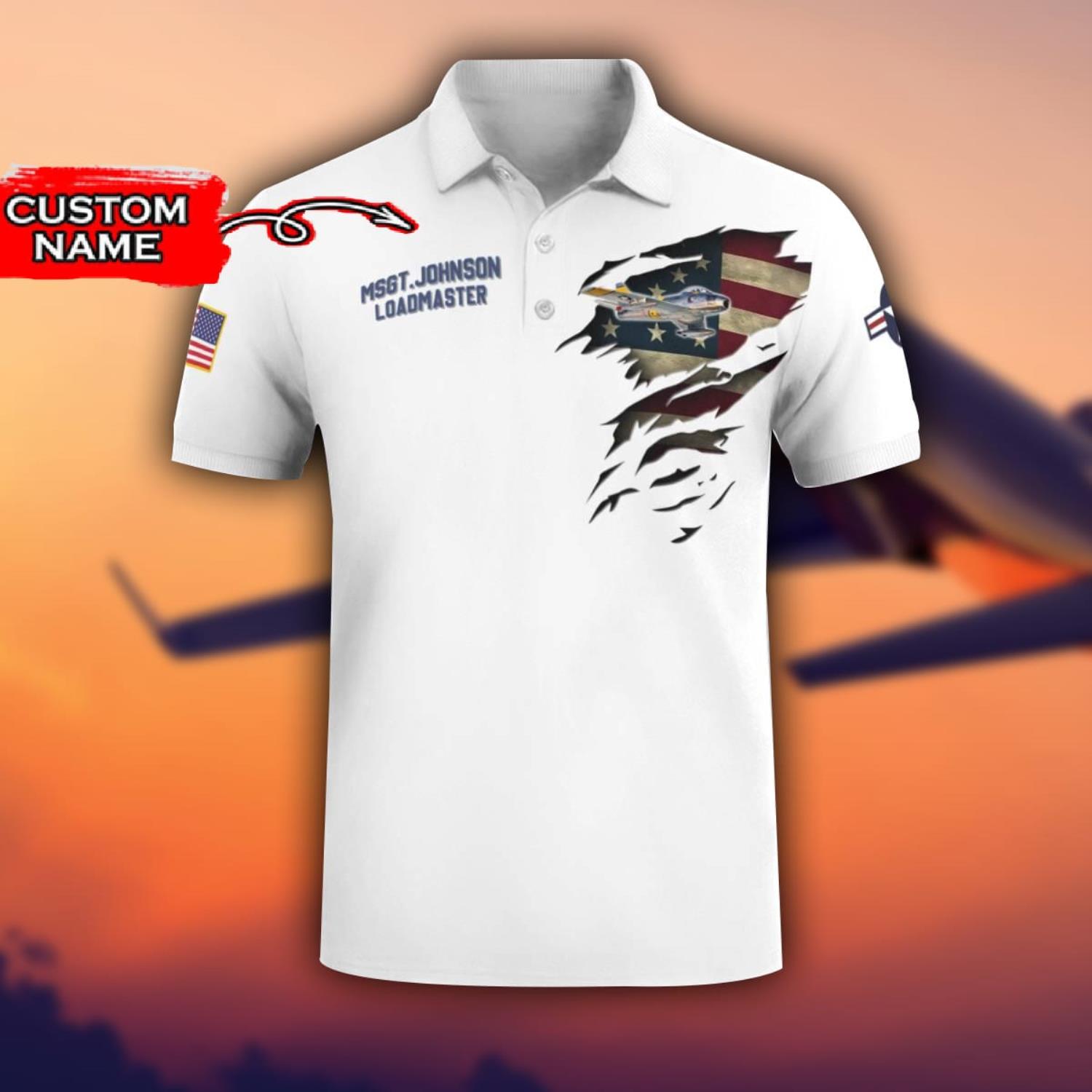 F 86 Sabre F86 3D Aircraft Flag White Polo Shirt For Men And Women Custom Name image F-86 Sabre F86 3D Aircraft Flag White Polo Shirt For Men And Women Custom Name Product Photo 2