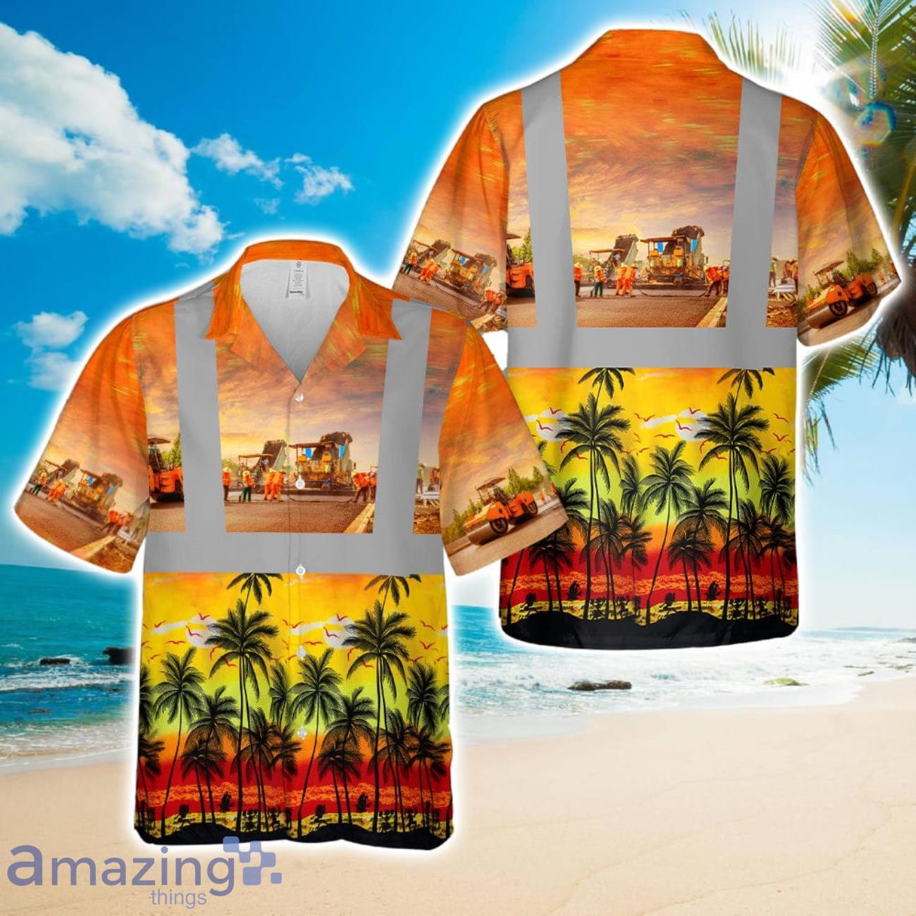 Highway Construction Tropical Hawaiian Shirt image Highway Construction Tropical Hawaiian Shirt Product Photo 1