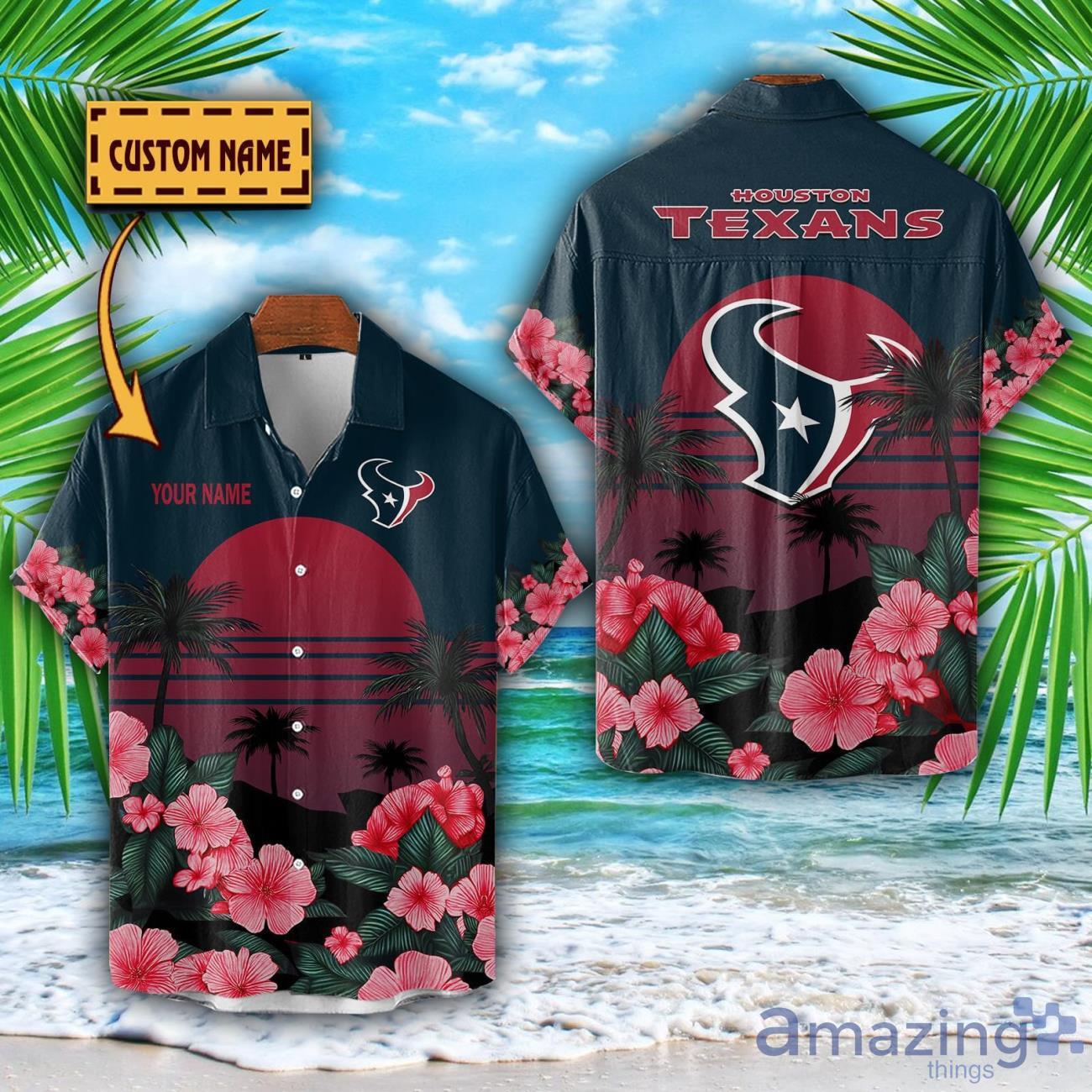 Houston Texans NFL Team Hawaiian Shirt And Shorts Floral Beach Pattern Custom Name image Houston Texans NFL Team Hawaiian Shirt And Shorts Floral Beach Pattern Custom Name Product Photo 1
