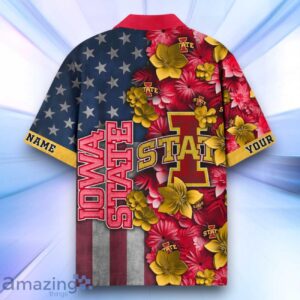 Iowa State Cyclones Hawaiian Shirt Flower 3D USA Flag 4th July Independence Day Custom Name Product Photo 3