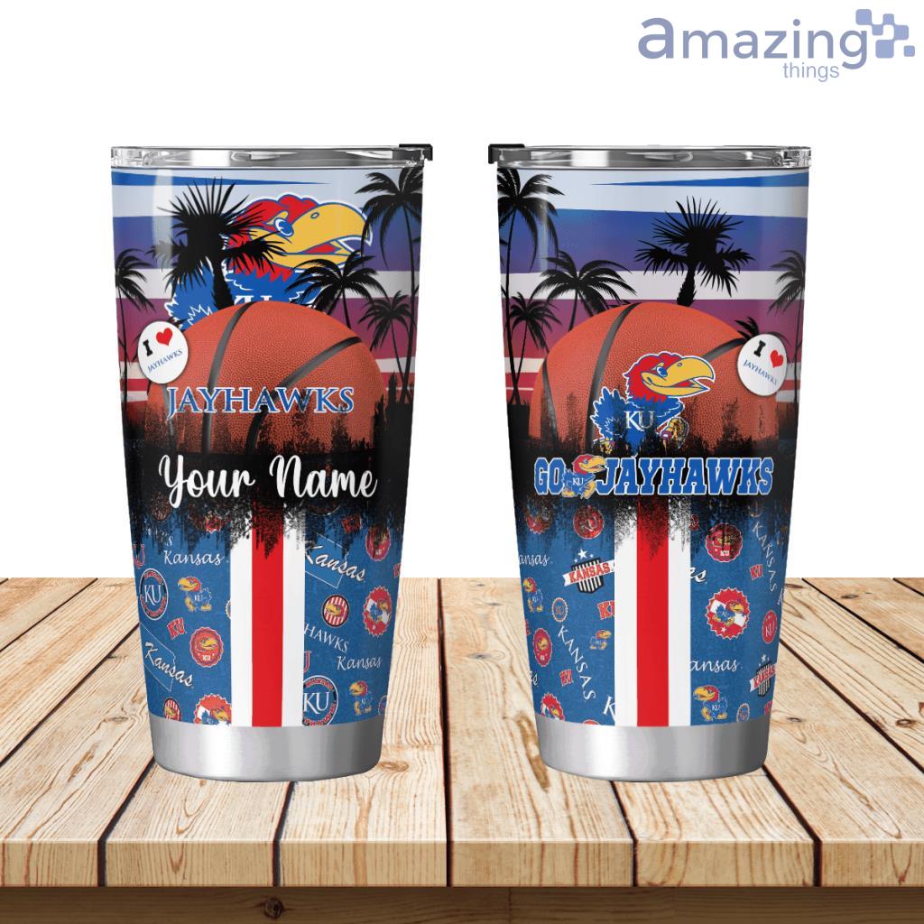 Kansas Jayhawks Basketball Tropical Personalized Tumbler 20oz Limited Edition image Kansas Jayhawks Basketball Tropical Personalized Tumbler 20oz Limited Edition Product Photo 1