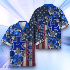 Kentucky Wildcats Hawaiian Shirt Flower 3D USA Flag 4th July Independence Day Custom Name Product Photo 1