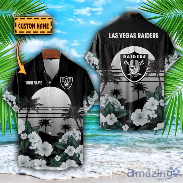 Las Vegas Raiders NFL Team Hawaiian Shirt And Shorts Floral Beach Pattern Custom Name Product Photo 1