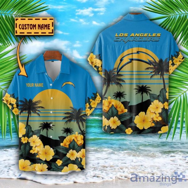Los Angeles Chargers NFL Team Hawaiian Shirt And Shorts Floral Beach Pattern Custom Name Product Photo 1