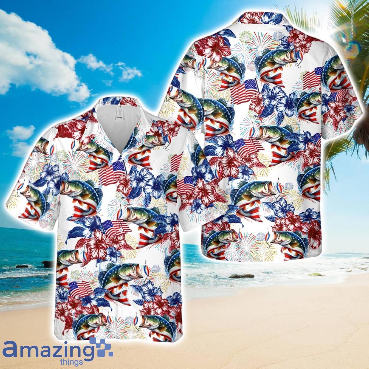 Patriotic Large Mouth Bass, 4th Of July Hawaiian Shirt image Patriotic Large Mouth Bass, 4th Of July Hawaiian Shirt Product Photo 1