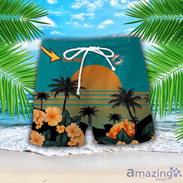 Miami Dolphins NFL Team Hawaiian Shirt And Shorts Floral Beach Pattern Custom Name Product Photo 2