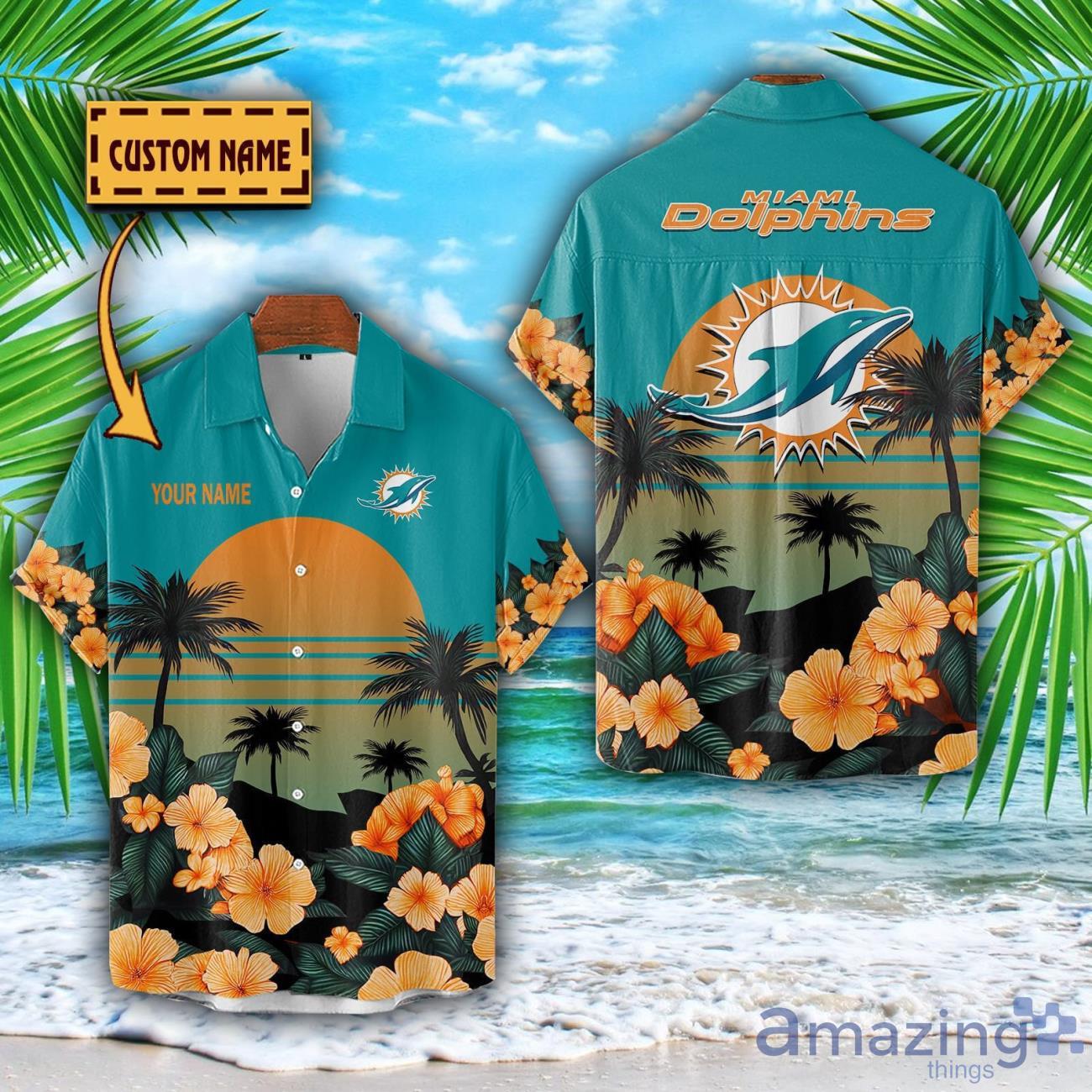 Miami Dolphins NFL Team Hawaiian Shirt And Shorts Floral Beach Pattern Custom Name image Miami Dolphins NFL Team Hawaiian Shirt And Shorts Floral Beach Pattern Custom Name Product Photo 1