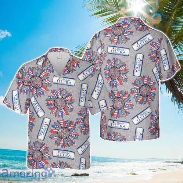 Michelob Ultra, Sunflower, Red White Blue, 4th of July, Patriotic, Beer 3d Hawaiian Shirt Product Photo 1