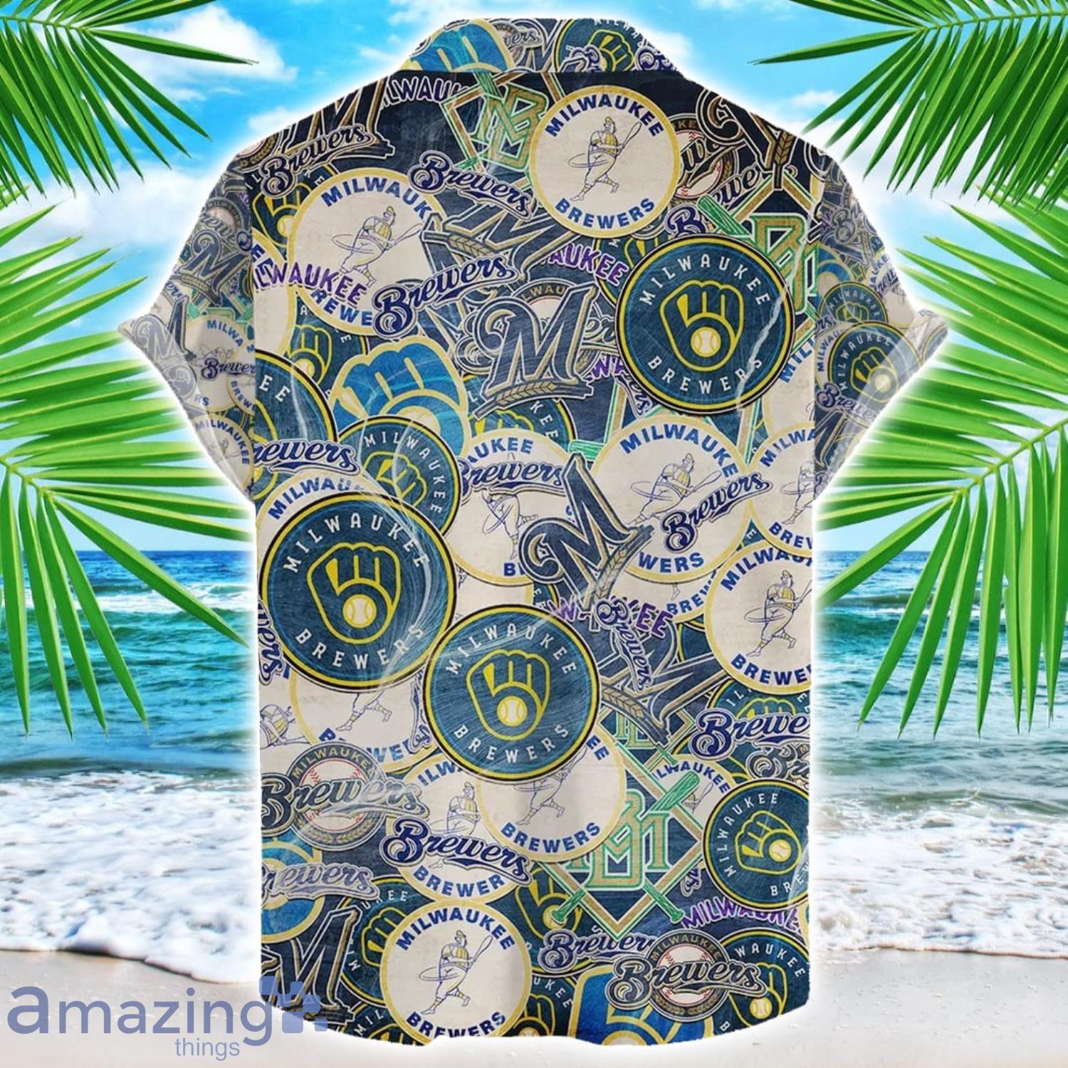 Milwaukee Brewerss MLB Team Logo 3D Hawaiian Shirt Limited For Sports Fans image Milwaukee Brewerss MLB Team Logo 3D Hawaiian Shirt Limited For Sports Fans Product Photo 2