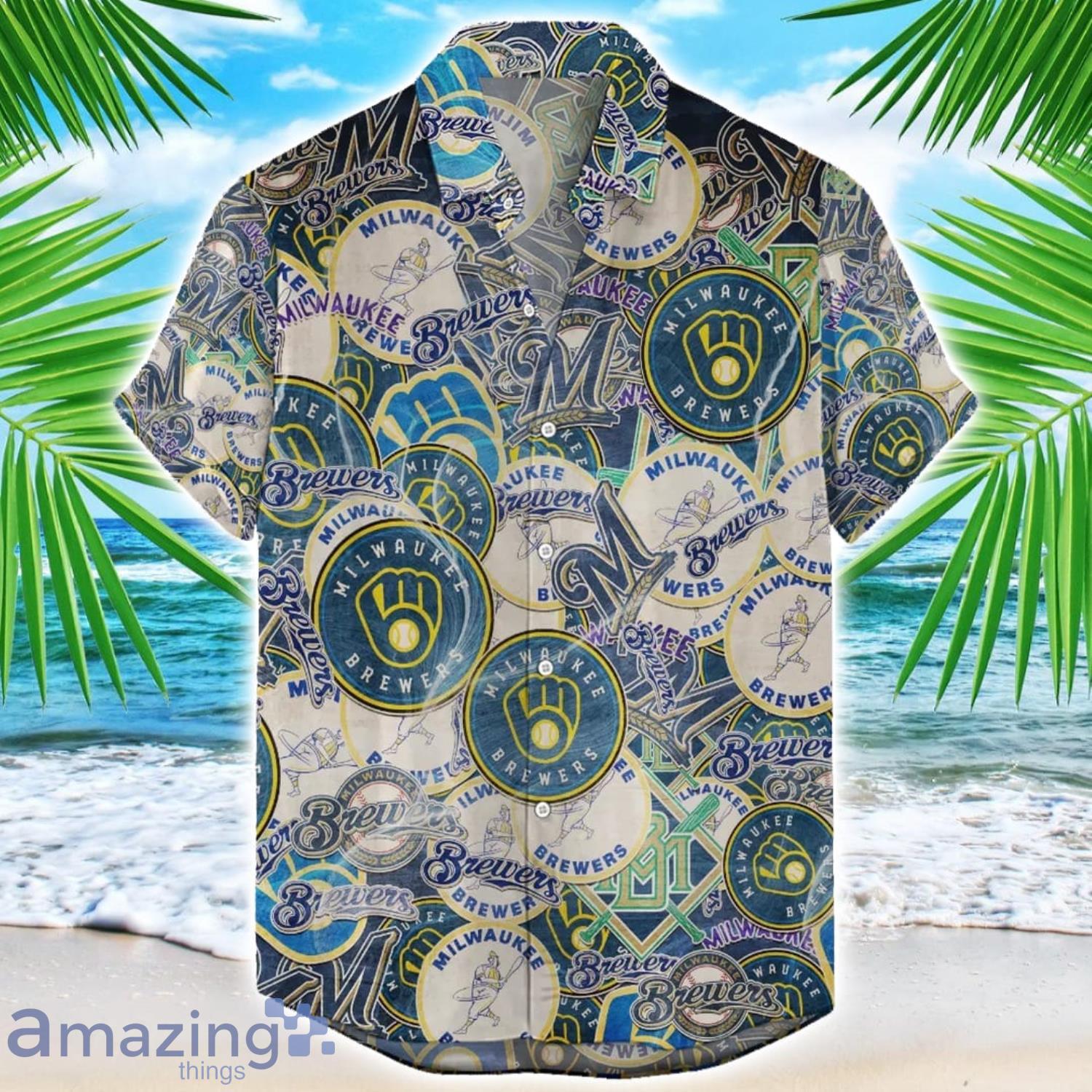 Milwaukee Brewerss MLB Team Logo 3D Hawaiian Shirt Limited For Sports Fans image Milwaukee Brewerss MLB Team Logo 3D Hawaiian Shirt Limited For Sports Fans Product Photo 1