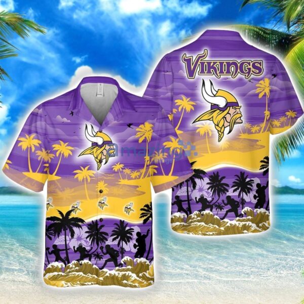 Minnesota Vikings Big Logo Waves Pattern Tropical NFL Hawaiian Shirt Product Photo 1