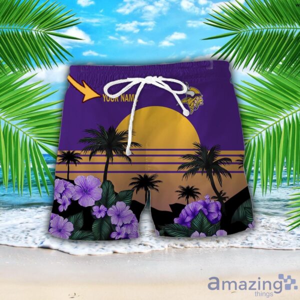 Minnesota Vikings NFL Team Hawaiian Shirt And Shorts Floral Beach Pattern Custom Name Product Photo 2
