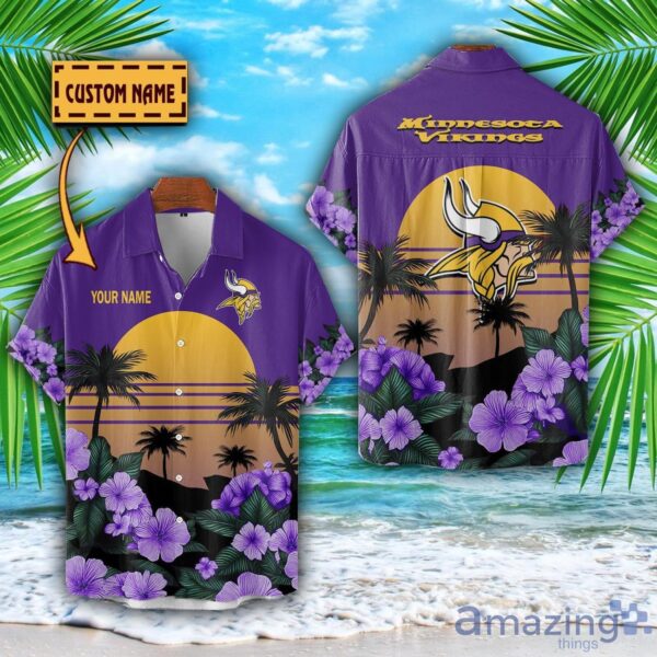 Minnesota Vikings NFL Team Hawaiian Shirt And Shorts Floral Beach Pattern Custom Name Product Photo 1