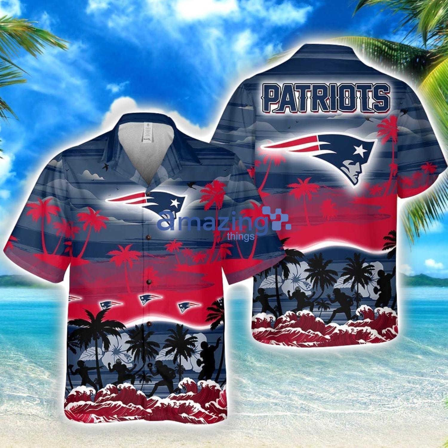 New England Patriots Big Logo Waves Pattern Tropical NFL Hawaiian Shirt image New England Patriots Big Logo Waves Pattern Tropical NFL Hawaiian Shirt Product Photo 1