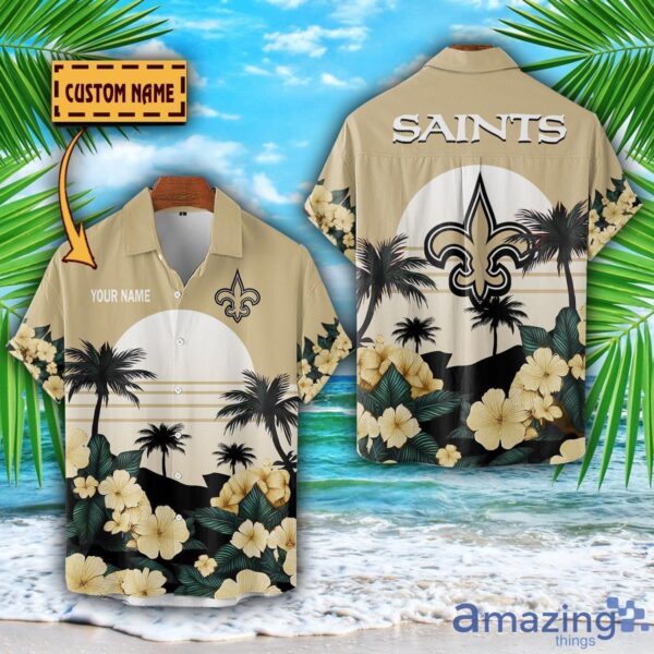 New Orleans Saints NFL Team Hawaiian Shirt And Shorts Floral Beach Pattern Custom Name Product Photo 1