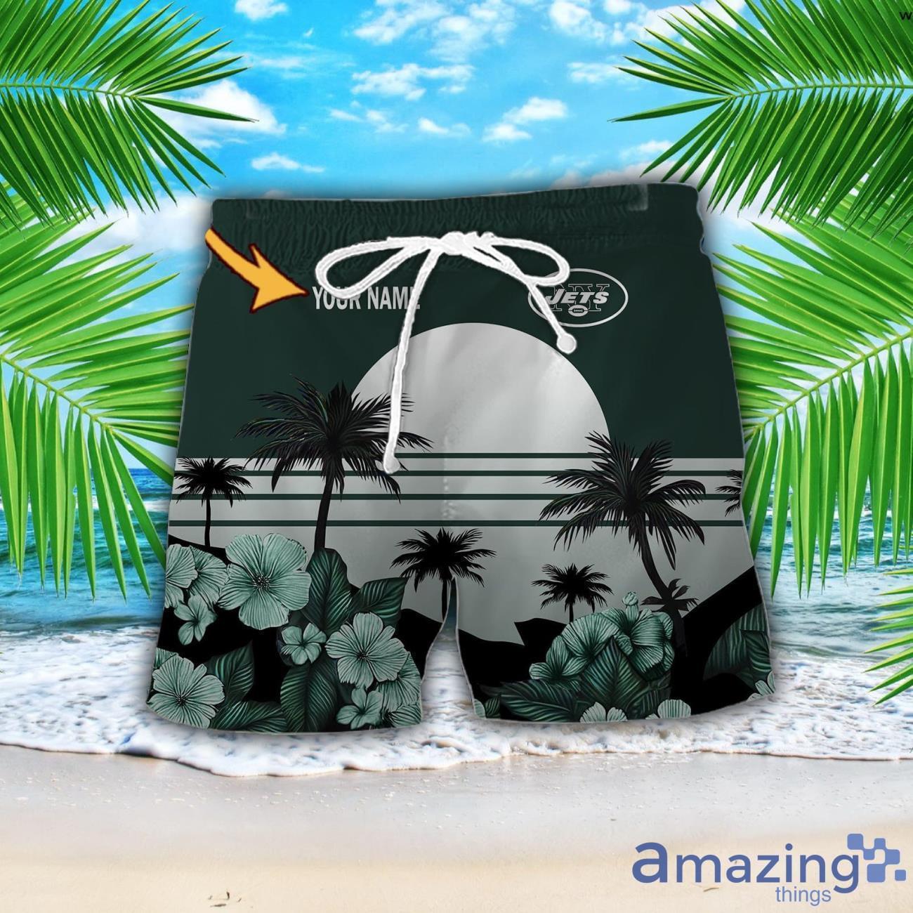 New York Jets NFL Team Hawaiian Shirt And Shorts Floral Beach Pattern Custom Name image New York Jets NFL Team Hawaiian Shirt And Shorts Floral Beach Pattern Custom Name Product Photo 2