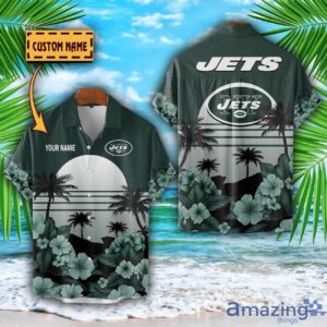 New York Jets NFL Team Hawaiian Shirt And Shorts Floral Beach Pattern Custom Name Product Photo 1