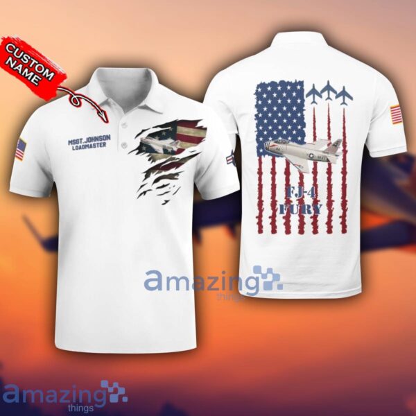 North American FJ-4 Fury FJ4 3D Aircraft Flag White Polo Shirt For Men And Women Custom Name Product Photo 1