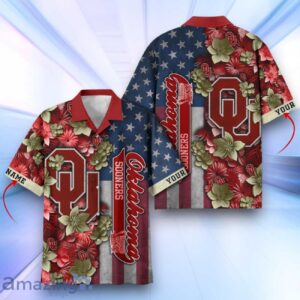 Oklahoma Sooners Hawaiian Shirt Flower 3D USA Flag 4th July Independence Day Custom Name Product Photo 1