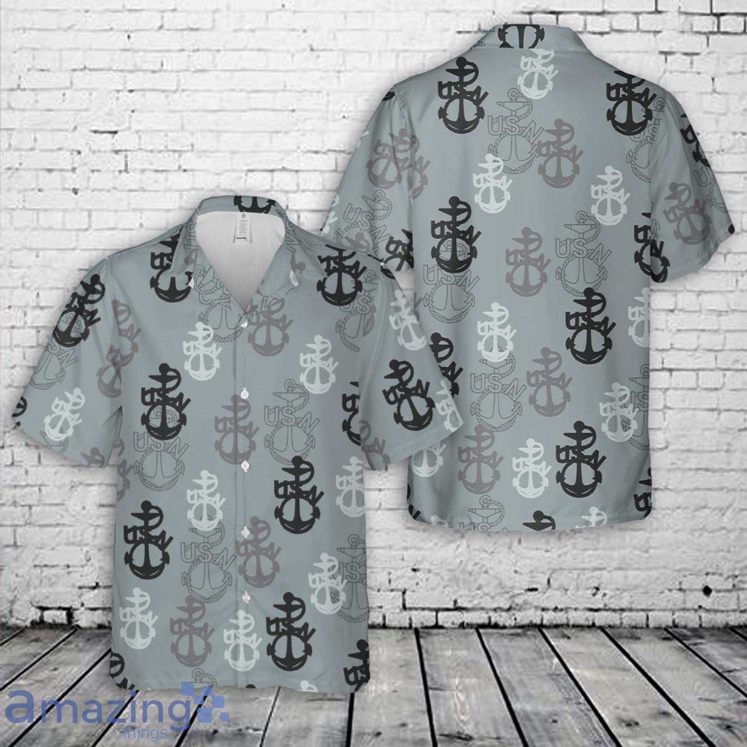 Old School Navy Chiefs Anchor Silhouette Hawaiian Shirt image Old School Navy Chiefs Anchor Silhouette Hawaiian Shirt Product Photo 1