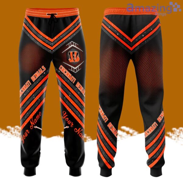 Personalized Cincinnati Bengals All Over Print 3D Glittering Stripes Casual Unisex All Over Print 3D Long Pants Black Orange Product Photo 1