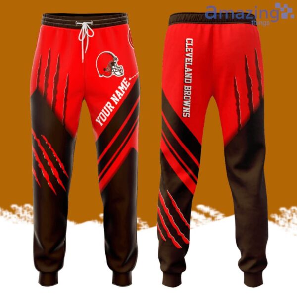 Personalized Cleveland Browns Claws All Over Print 3D Casual Unisex All Over Print 3D Long Pants Orange Brown Product Photo 1