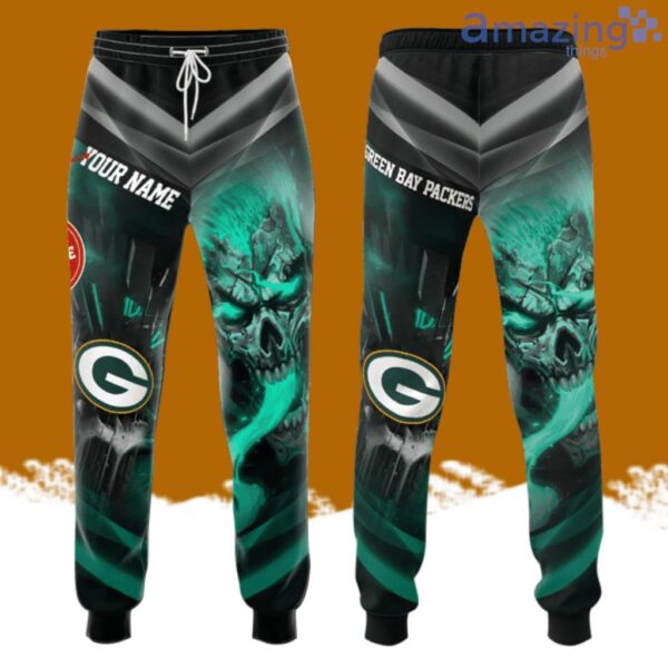 Personalized Green Bay Packers Smoky Green Skull All Over Print 3D Casual Unisex All Over Print 3D Long Pants Black Product Photo 1