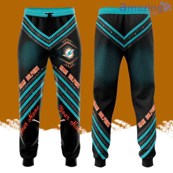 Personalized Miami Dolphins All Over Print 3D Glittering Stripes Casual Unisex All Over Print 3D Long Pants Black Turquoise Product Photo 1